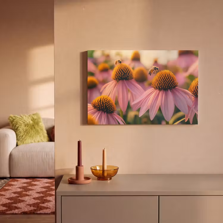 Canvas schilderij - Bloemen - Paars - Bijen — 2