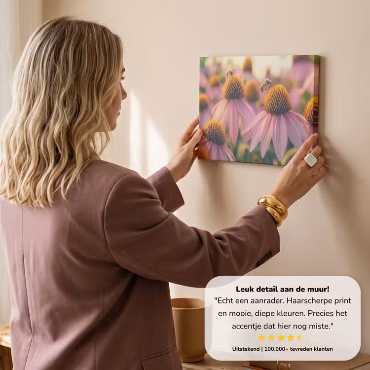 Canvas schilderij - Bloemen - Paars - Bijen — 3