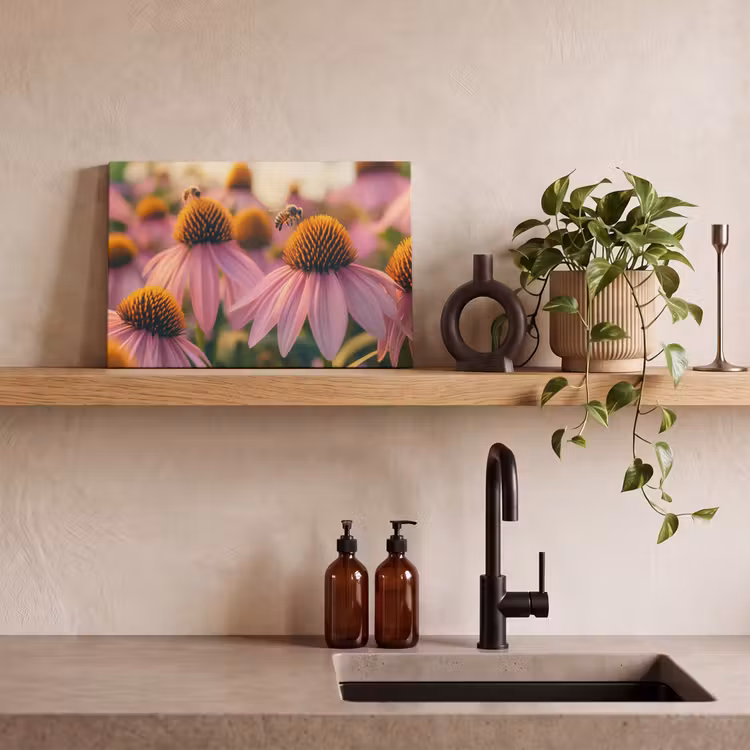 Canvas schilderij - Bloemen - Paars - Bijen — 4