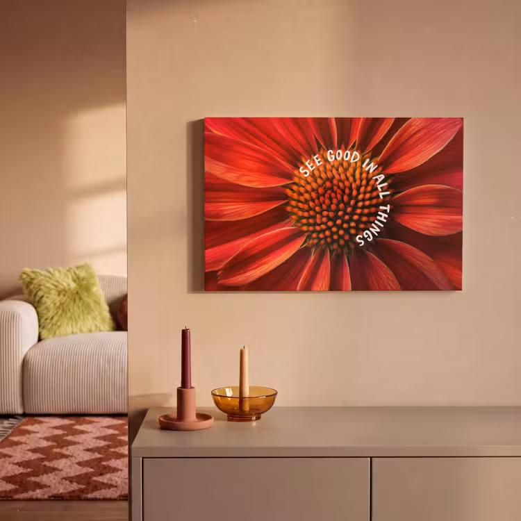 Canvas schilderij - Close up - Bloem - Quote - Rood — 2