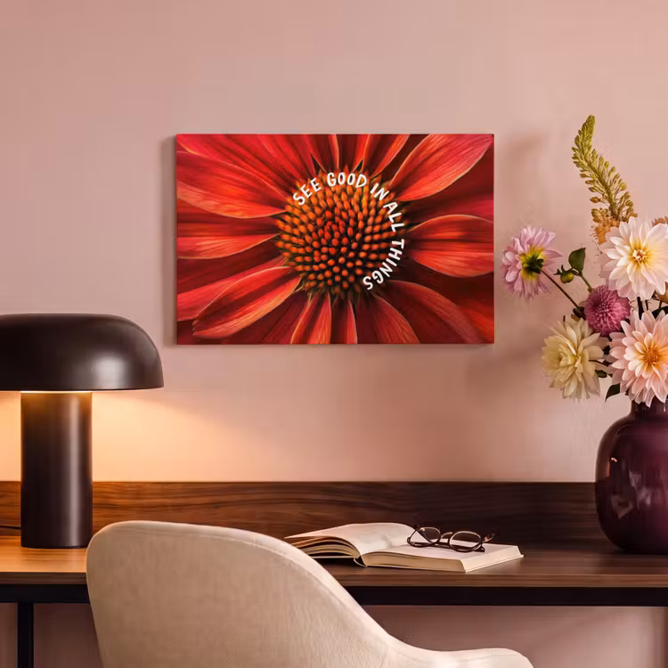 Canvas schilderij - Close up - Bloem - Quote - Rood — 6