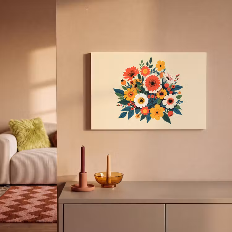 Canvas schilderij - Boeket - Bladeren - Illustratie - Kleurrijk — 2