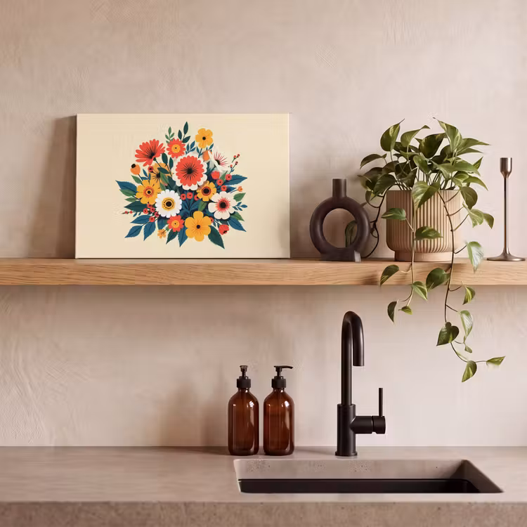 Canvas schilderij - Boeket - Bladeren - Illustratie - Kleurrijk — 4