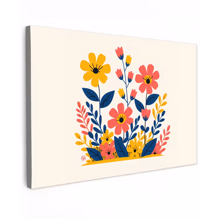 Canvas schilderij - Illustratie - Bloemen - Bladeren - Roze — 1