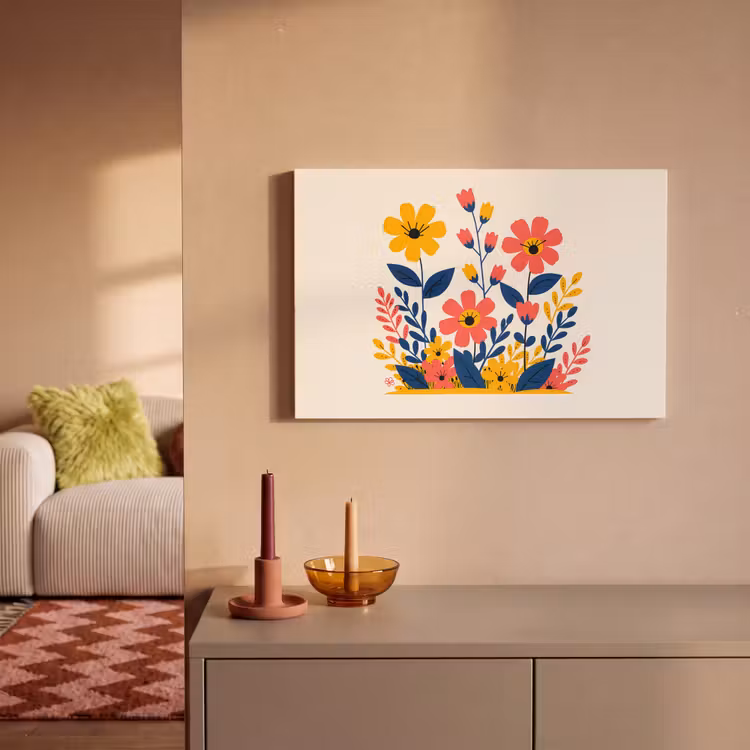 Canvas schilderij - Illustratie - Bloemen - Bladeren - Roze — 2