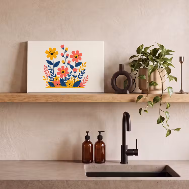 Canvas schilderij - Illustratie - Bloemen - Bladeren - Roze — 4