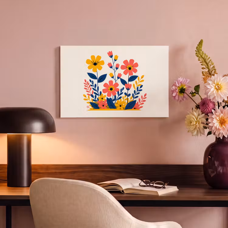 Canvas schilderij - Illustratie - Bloemen - Bladeren - Roze — 6