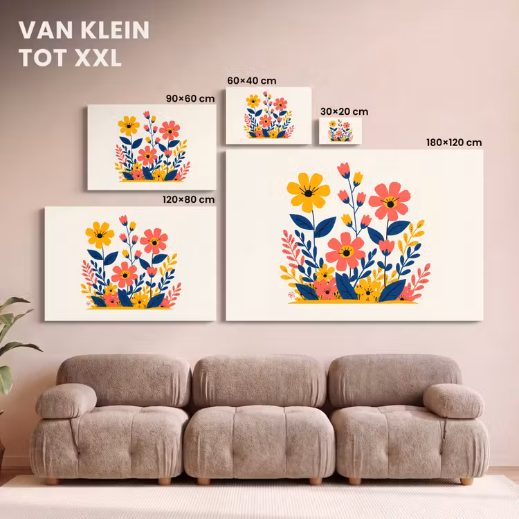 Canvas schilderij - Illustratie - Bloemen - Bladeren - Roze — 7