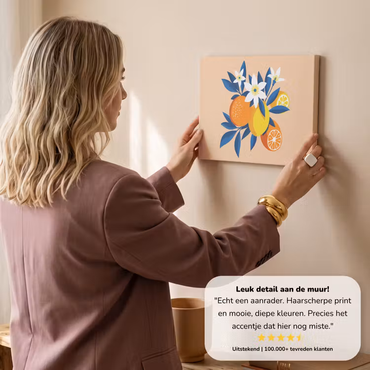 Canvas schilderij - Illustratie - Sinaasappels - Donkerblauw - Bloemen — 3