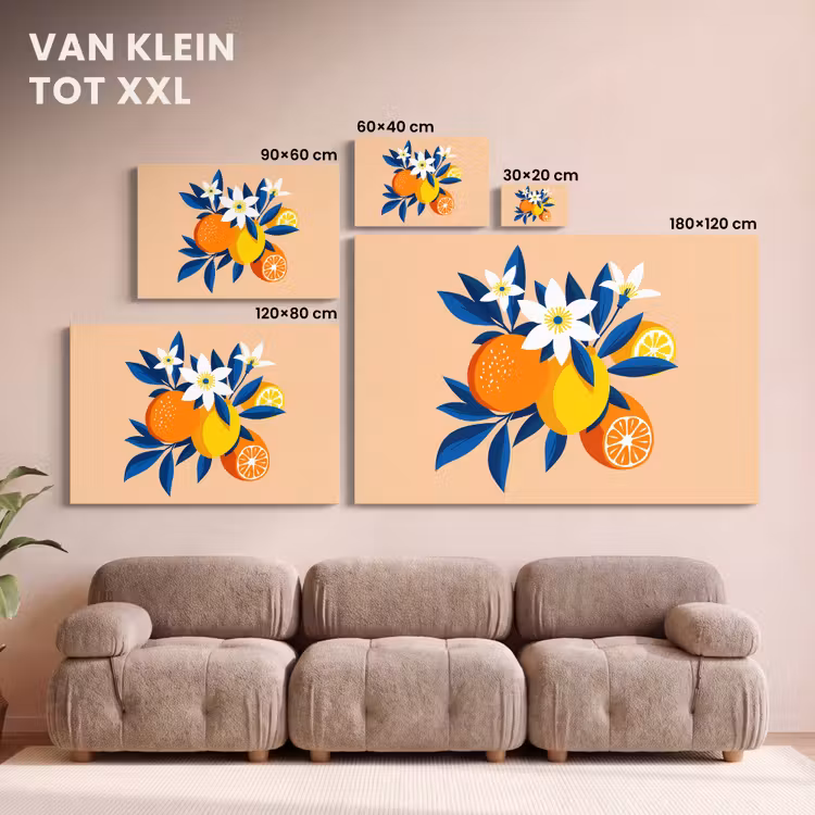 Canvas schilderij - Illustratie - Sinaasappels - Donkerblauw - Bloemen — 7