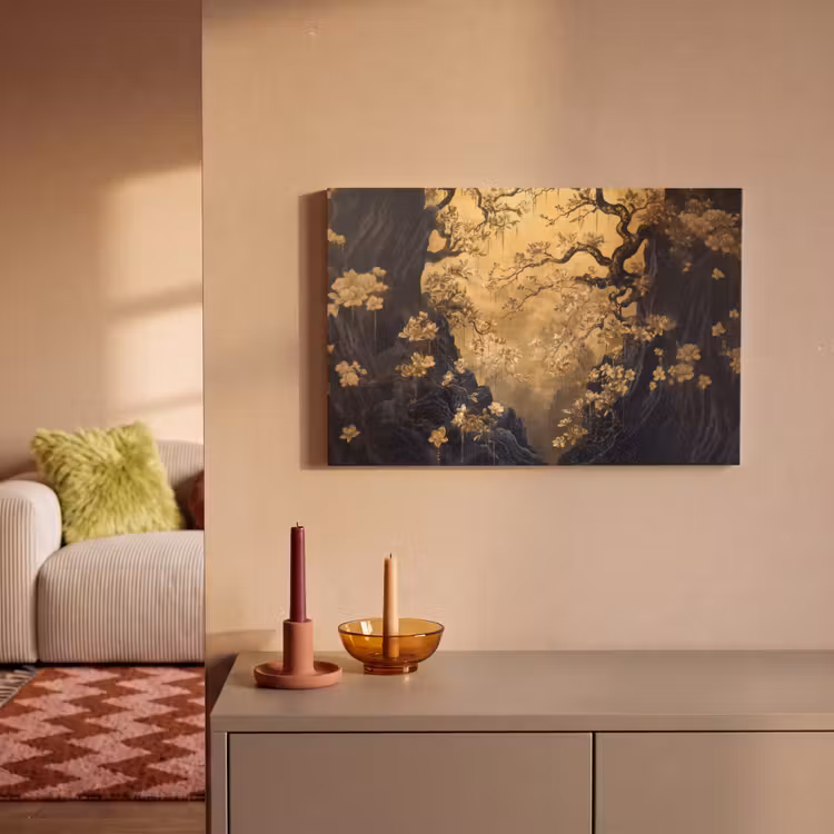 Canvas schilderij - Bloemen - Takken - Goud - Sierlijk — 2