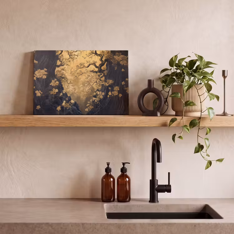 Canvas schilderij - Bloemen - Takken - Goud - Sierlijk — 4