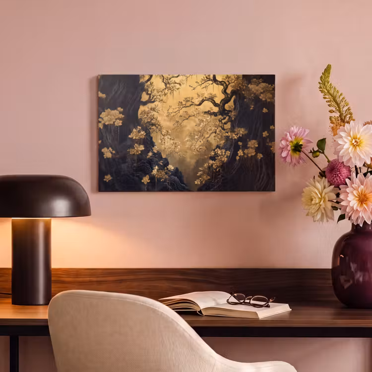 Canvas schilderij - Bloemen - Takken - Goud - Sierlijk — 6
