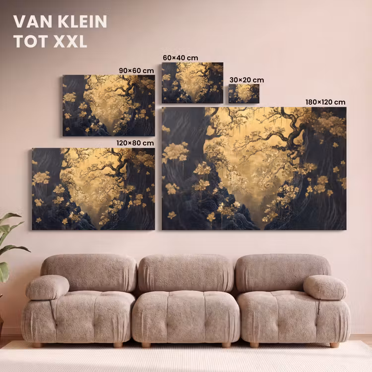Canvas schilderij - Bloemen - Takken - Goud - Sierlijk — 8
