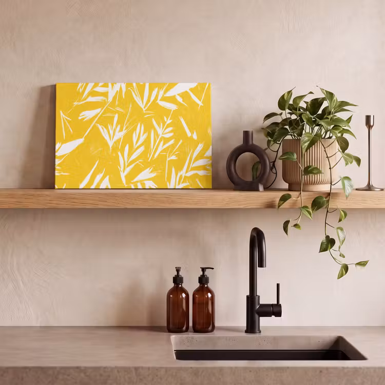 Canvas schilderij - Abstract - Bladeren - Geel - Penseelstreken — 4