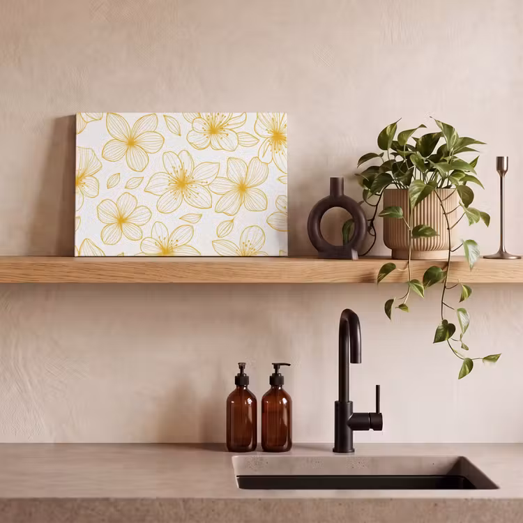 Canvas schilderij - Bloemen - Patroon - Illustratie - Geel — 4