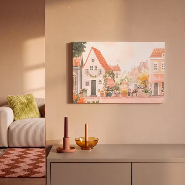 Canvas schilderij - Bloemen - Huizen - Dorp — 2