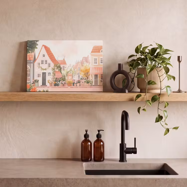 Canvas schilderij - Bloemen - Huizen - Dorp — 4