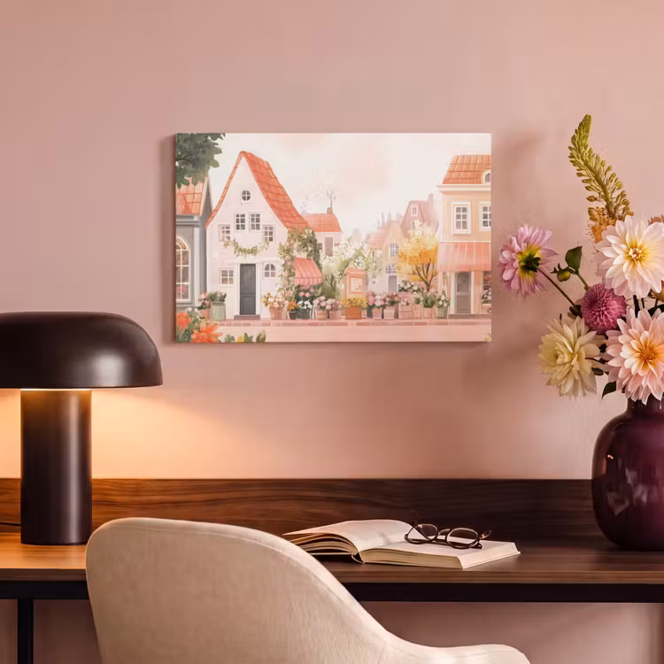 Canvas schilderij - Bloemen - Huizen - Dorp — 6
