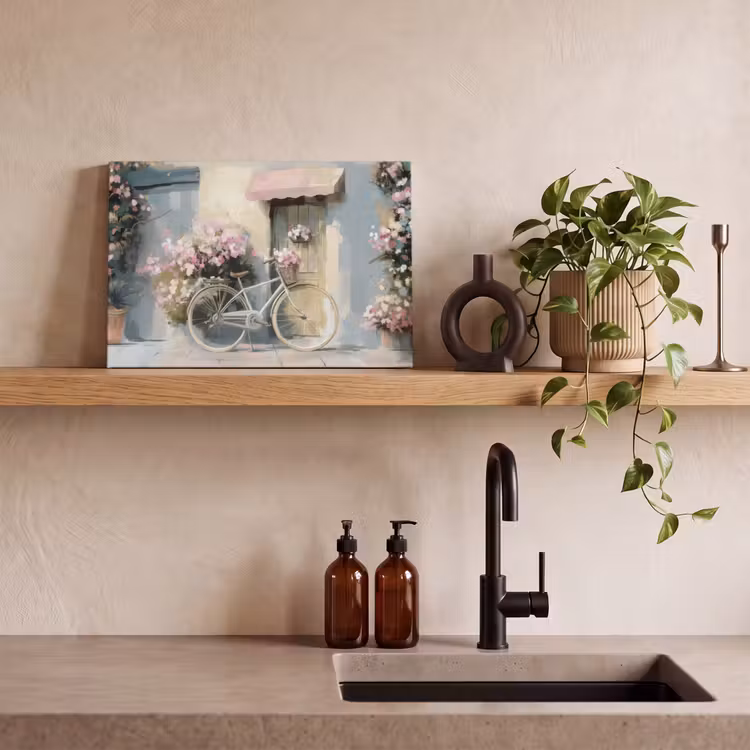 Canvas schilderij - Fiets - Pastelkleuren - Bloemen — 4