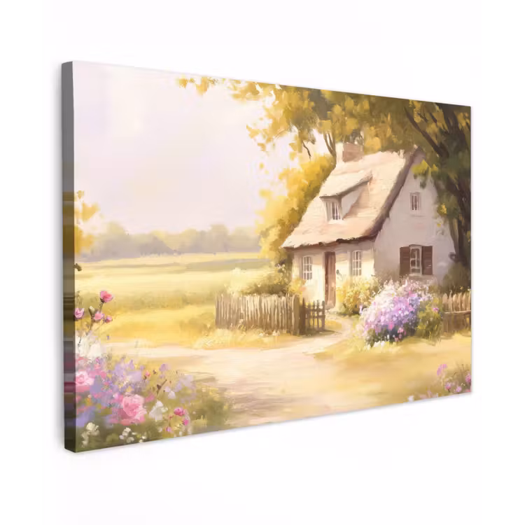 Canvas schilderij - Huisje - Hout - Bloemen — 1