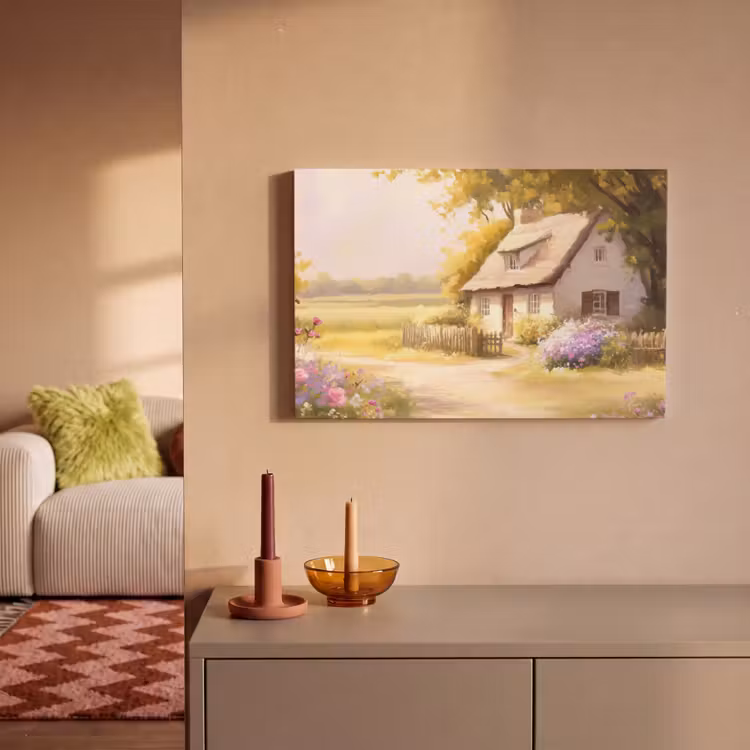 Canvas schilderij - Huisje - Hout - Bloemen — 2