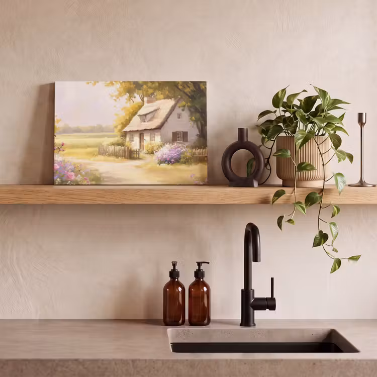 Canvas schilderij - Huisje - Hout - Bloemen — 4