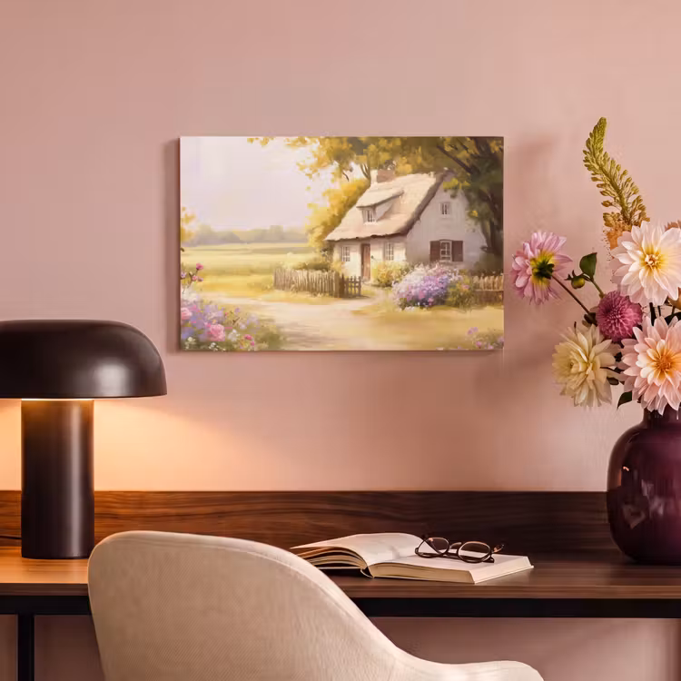 Canvas schilderij - Huisje - Hout - Bloemen — 6