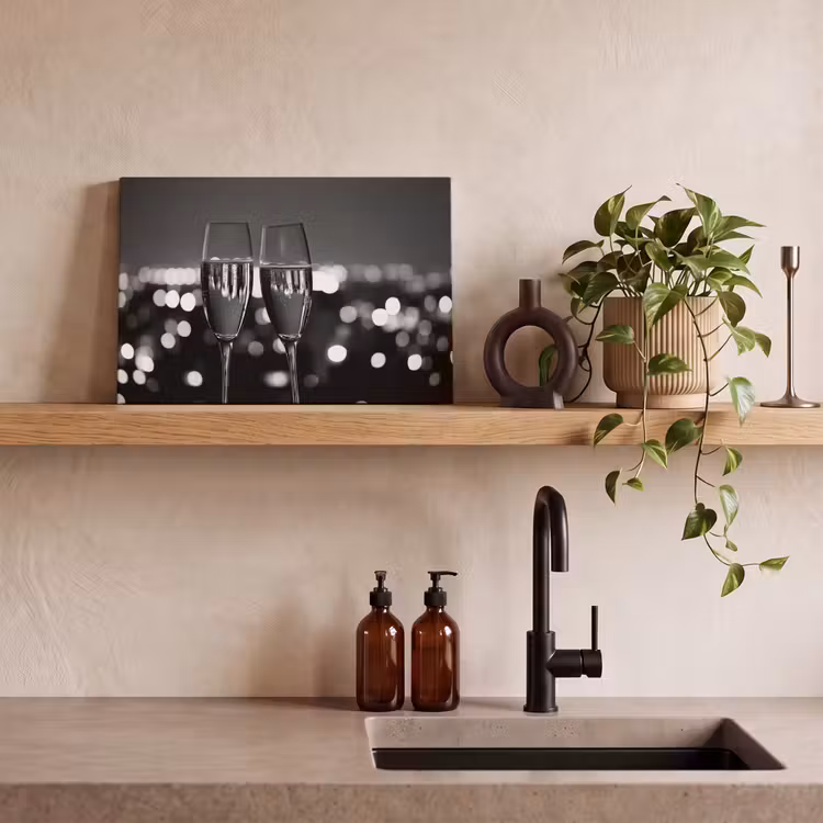 Canvas schilderij - Bubbels - Proosten - Champagneglazen - Stadslichten — 4