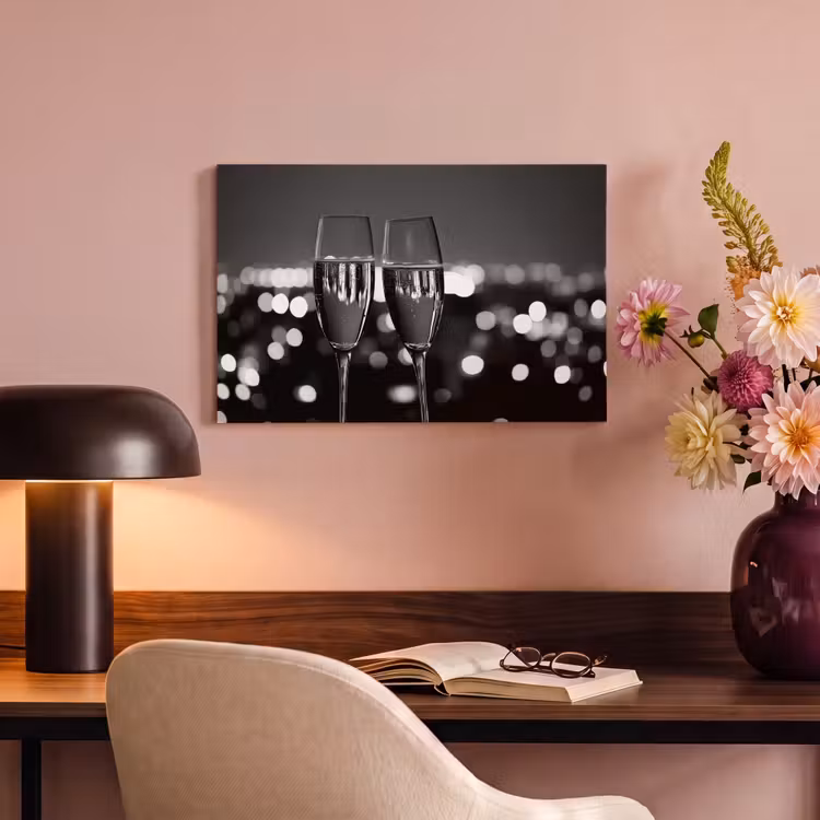 Canvas schilderij - Bubbels - Proosten - Champagneglazen - Stadslichten — 6