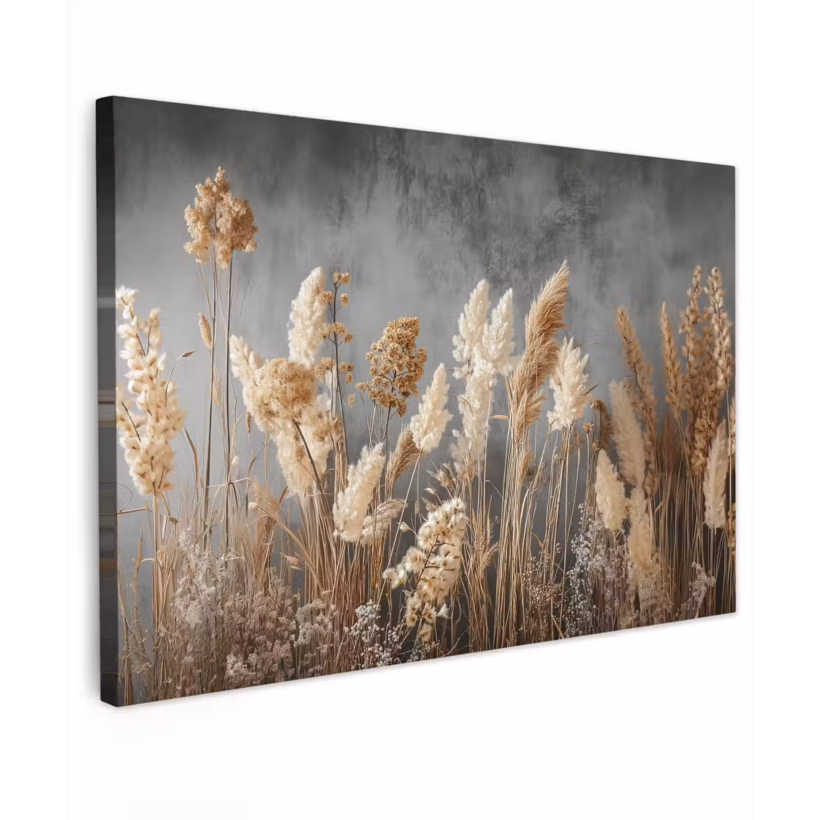 Canvas schilderij - Gedroogde Veldbloemen - Grijs - Beton — 1