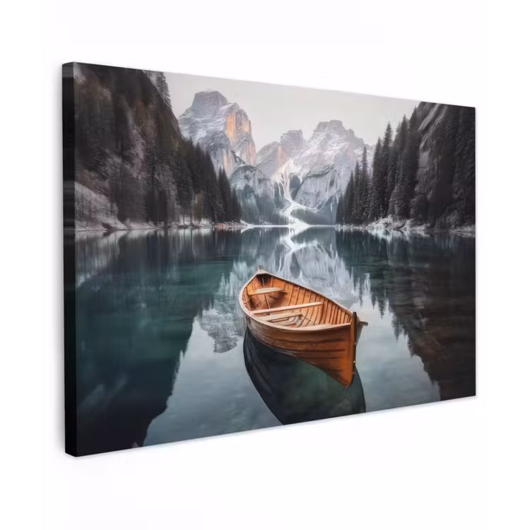 Canvas schilderij - Boot - Bergen - Natuur - Water — 1