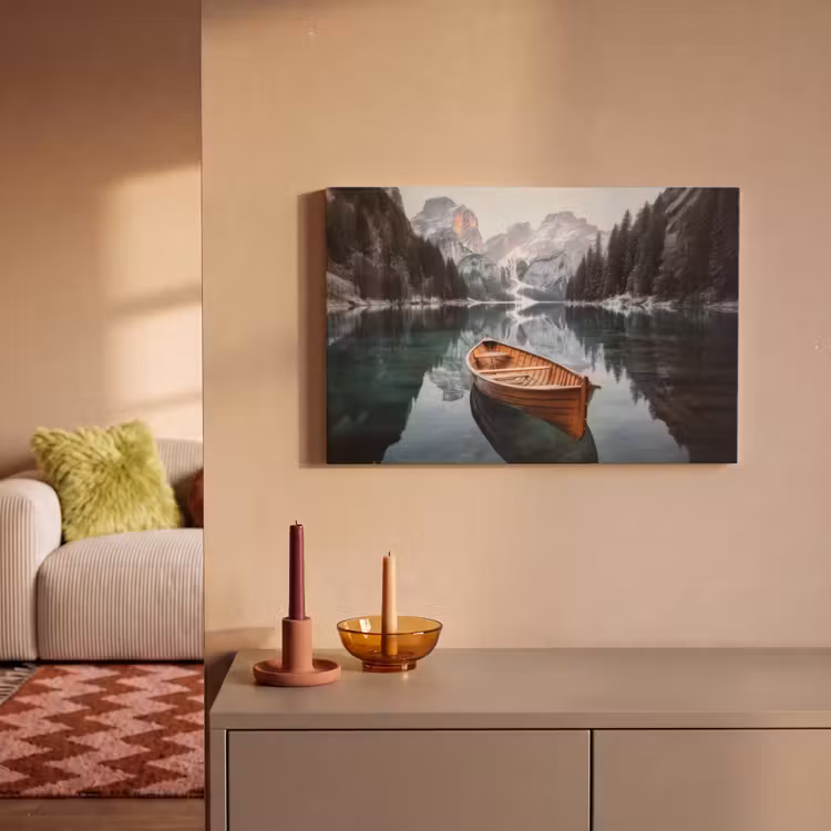 Canvas schilderij - Boot - Bergen - Natuur - Water — 2