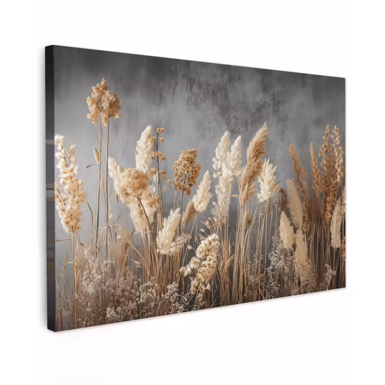 Canvas schilderij - Gedroogde Veldbloemen - Grijs - Beton — 1