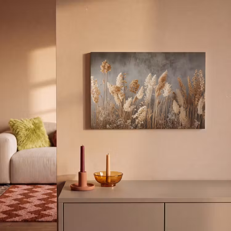 Canvas schilderij - Gedroogde Veldbloemen - Grijs - Beton — 2