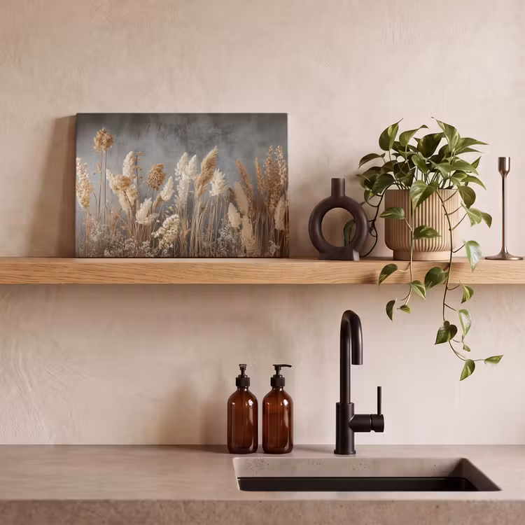 Canvas schilderij - Gedroogde Veldbloemen - Grijs - Beton — 4