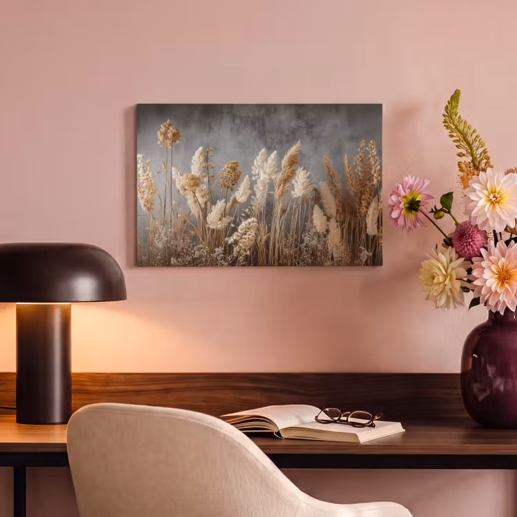 Canvas schilderij - Gedroogde Veldbloemen - Grijs - Beton — 6