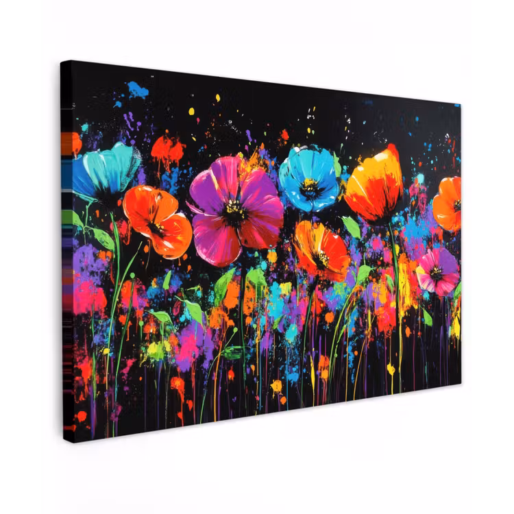 Canvas schilderij - Bloemen - Kleurrijk - Spetters — 1