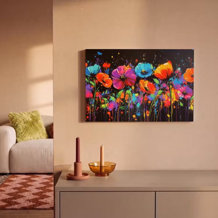 Canvas schilderij - Bloemen - Kleurrijk - Spetters — 2