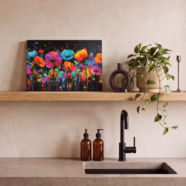 Canvas schilderij - Bloemen - Kleurrijk - Spetters — 4