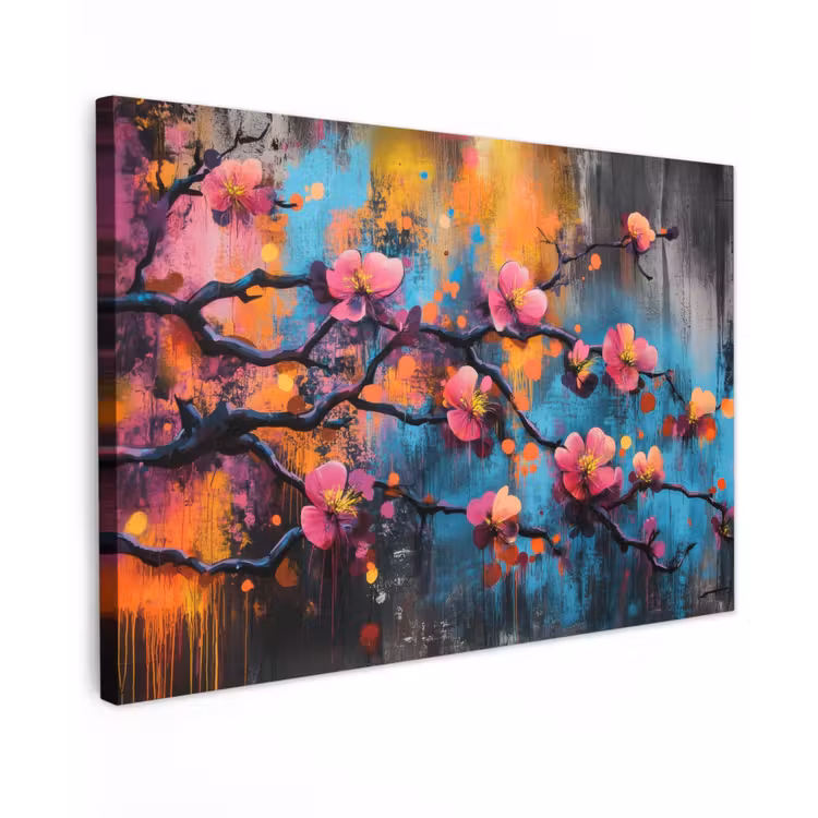 Canvas schilderij - Bloemen - Tak - Abstract - Roze — 1