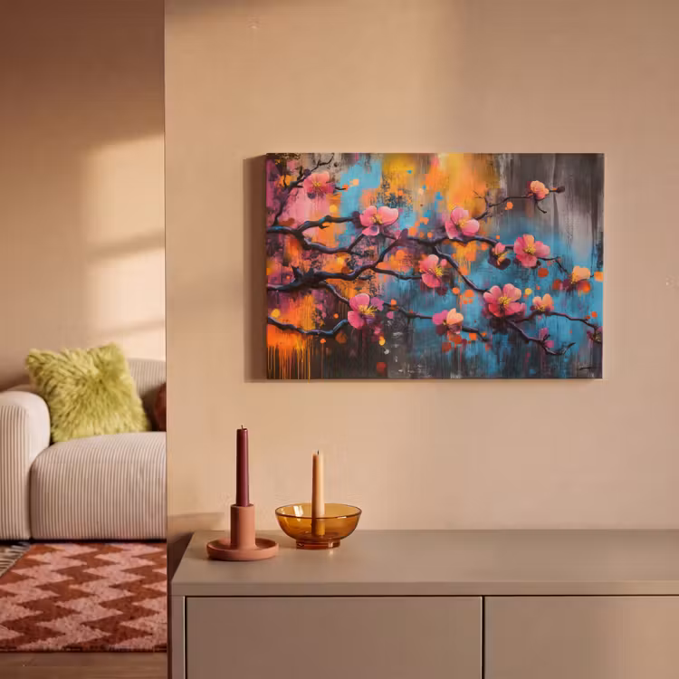 Canvas schilderij - Bloemen - Tak - Abstract - Roze — 2