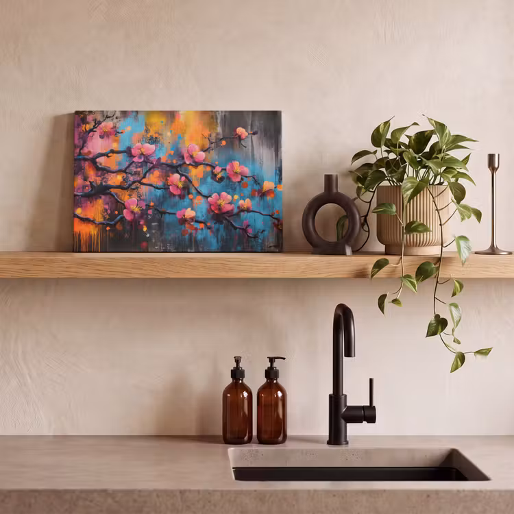 Canvas schilderij - Bloemen - Tak - Abstract - Roze — 4