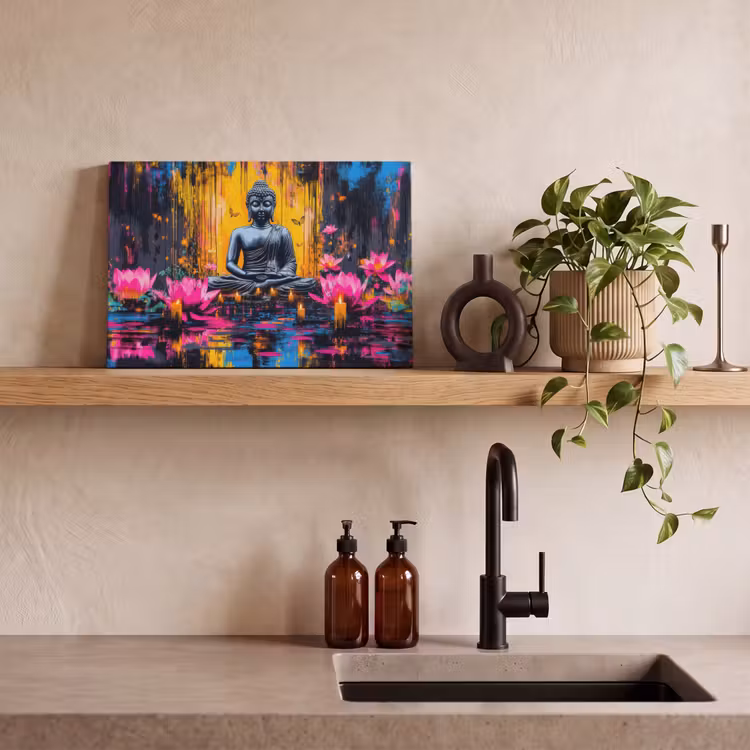 Canvas schilderij - Buddha - Bloemen - Kaarsen - Geel — 4