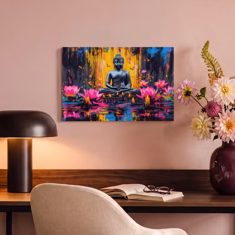 Canvas schilderij - Buddha - Bloemen - Kaarsen - Geel — 6