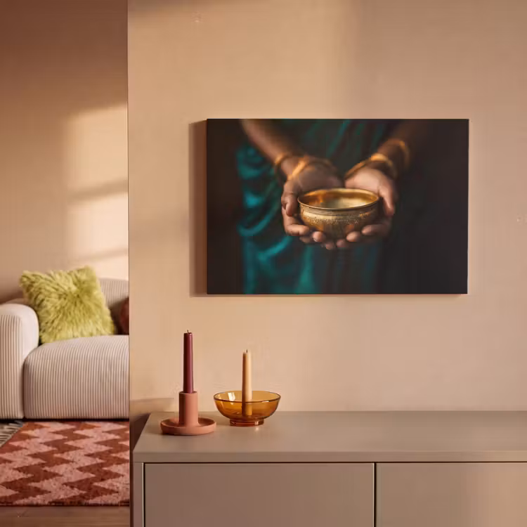 Canvas schilderij - Goud - Kom - Blauw — 2
