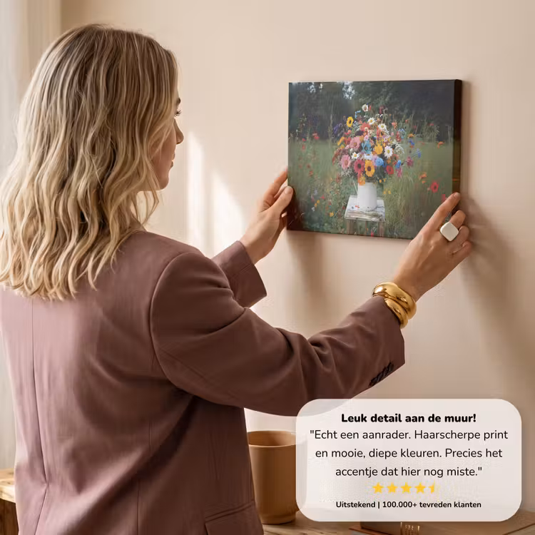 Canvas schilderij - Bloemen - Krukje - Gieter - Veld — 3