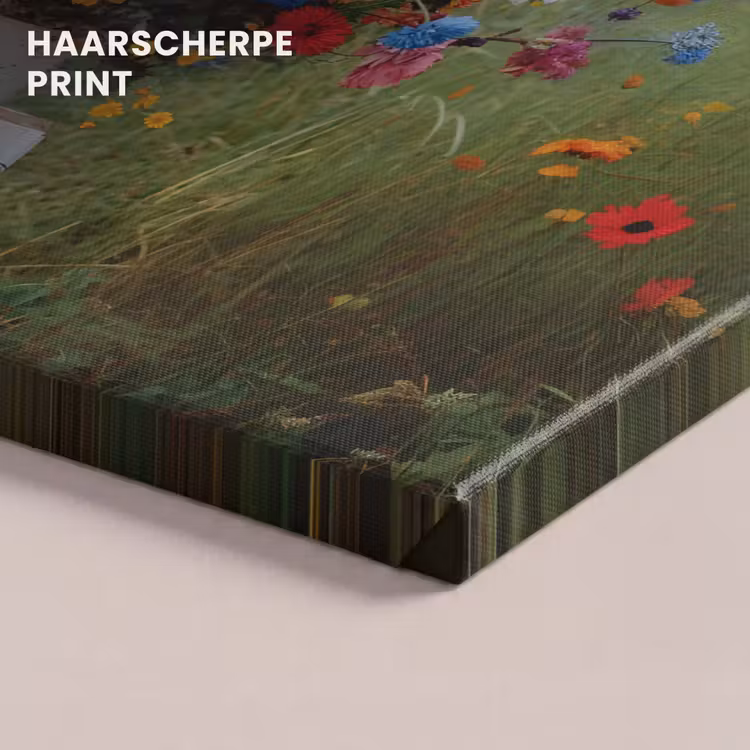Canvas schilderij - Bloemen - Krukje - Gieter - Veld — 5