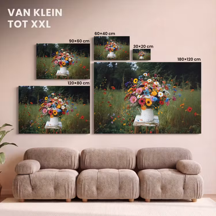 Canvas schilderij - Bloemen - Krukje - Gieter - Veld — 8