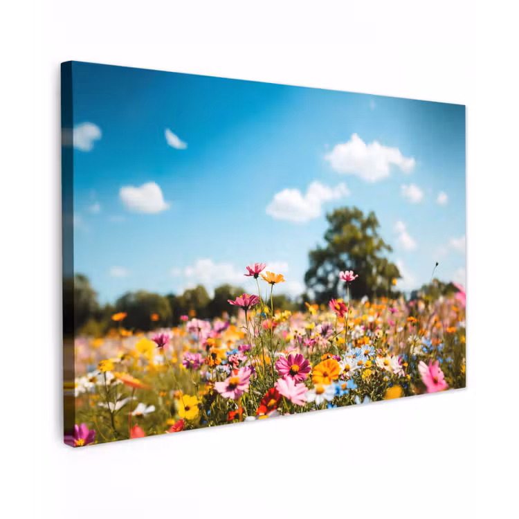 Canvas schilderij - Bloemenweide - Blauw - Lucht - Kleuren — 1